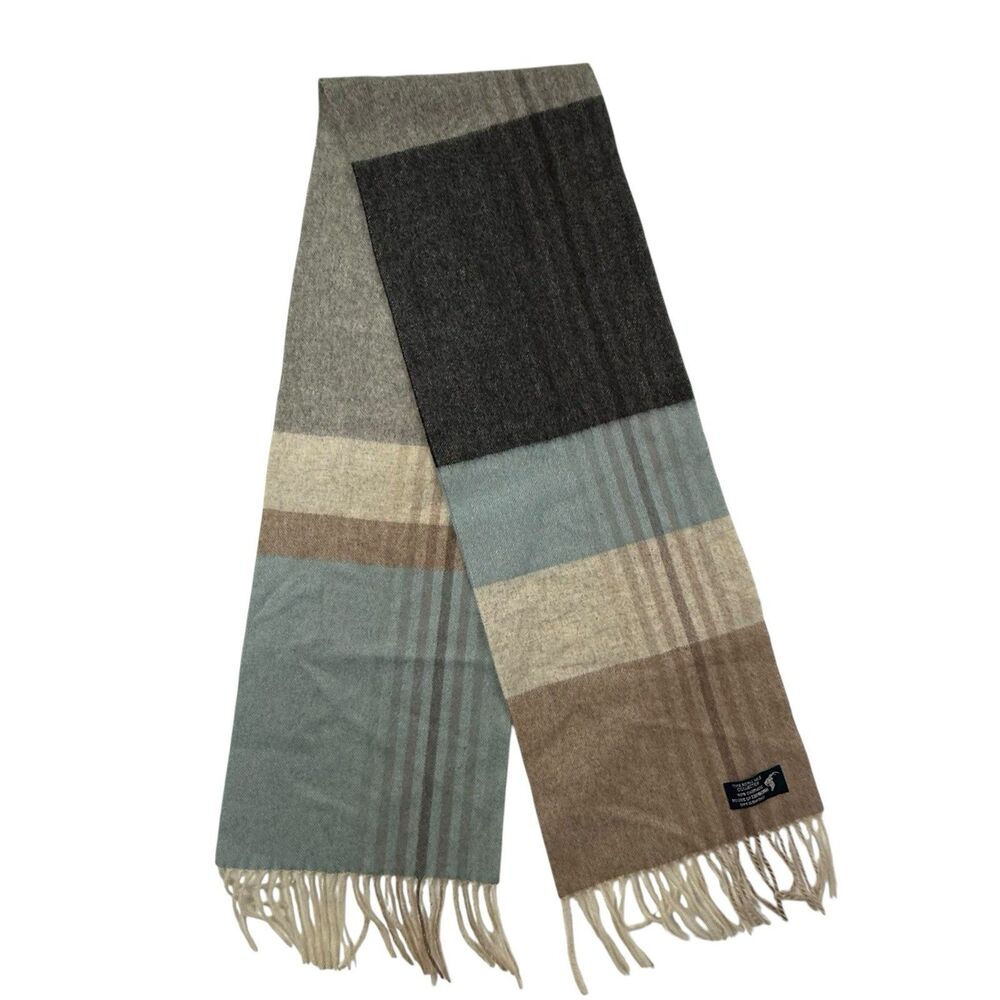 The Royal Mile Cashmere Scarf Collection House of Edinburgh Striped Blue Tan